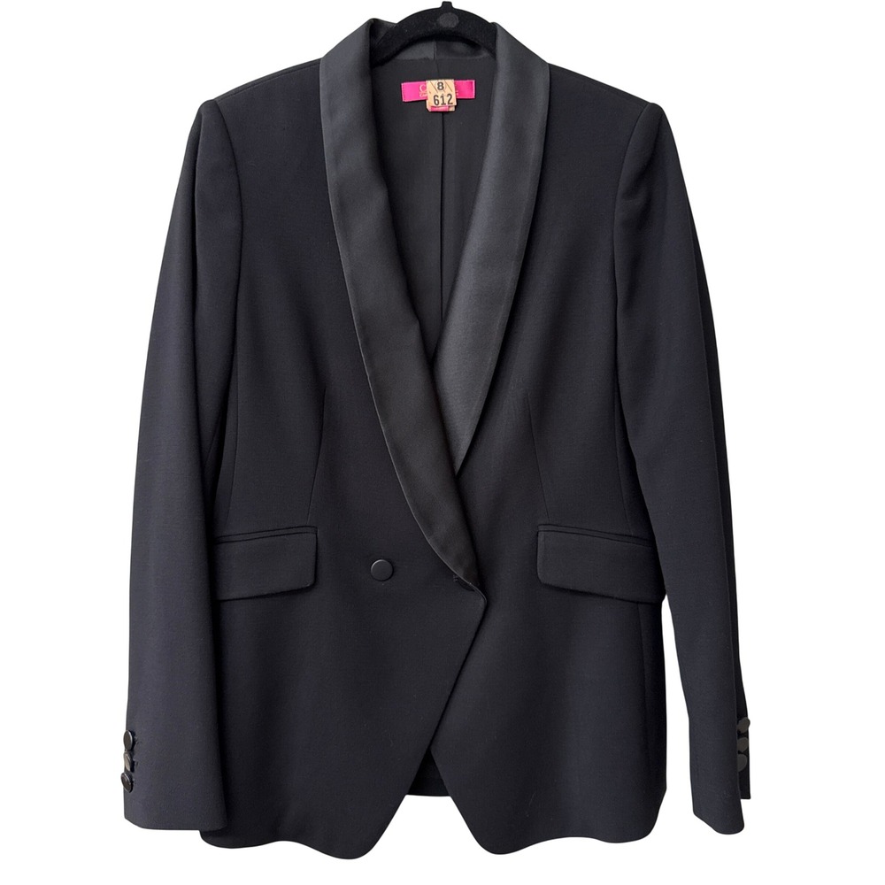 Catherine Malandrino Womens Satin Tuxedo Blazer Jacket Size 8 Black Event Gala